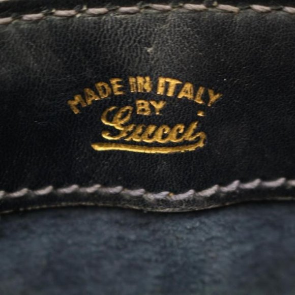 Gucci Navy Blue Leather Horse-bit Top Handle Satchel W Gold Horseshoe Accents - Picture 6 of 11